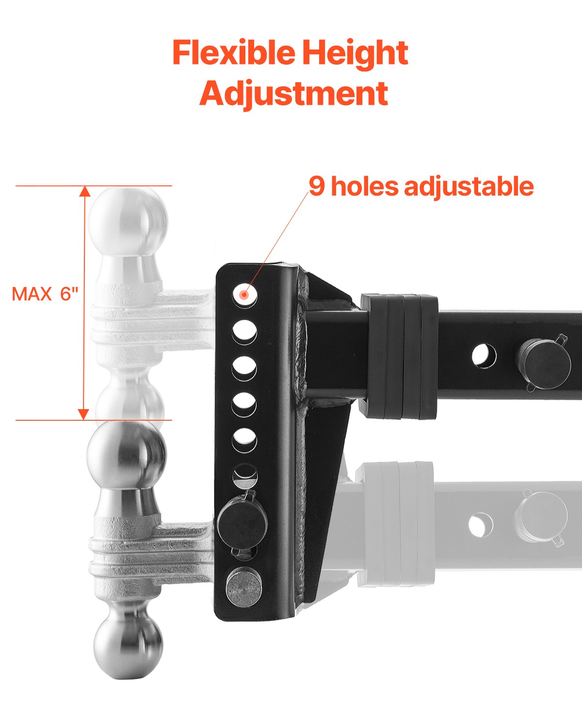 VEVOR adjustable trailer hitch, ball mount, fits 63.5mm receivers, heavy-duty trailer hitch with 50mm & 58.7mm balls, 22,000 lbs GTW, receiver hitch with anti-theft pin