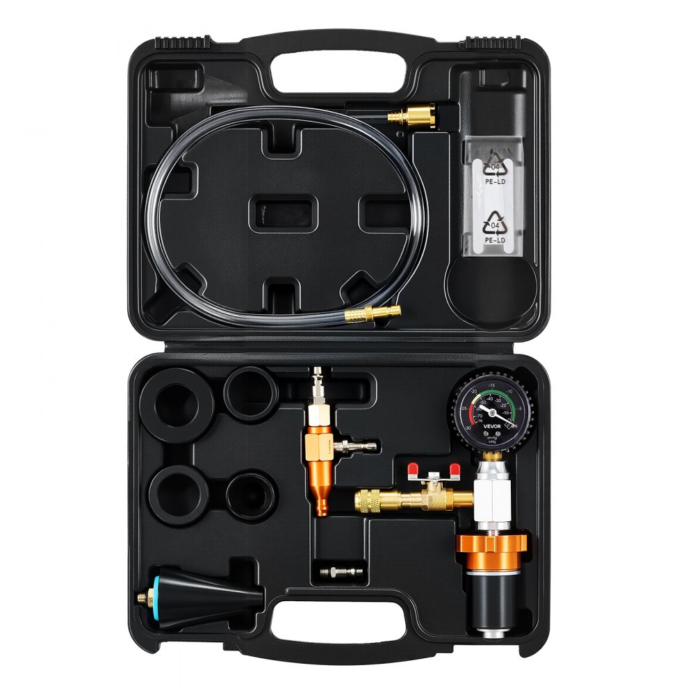 VEVOR Kit de Recarga de Vacío para Radiador, para Sistemas de Refrigeración de Automóviles con Manómetro y Caja de Herramientas, Ajuste Universal para la Mayoría de Coches, Furgonetas y Camiones