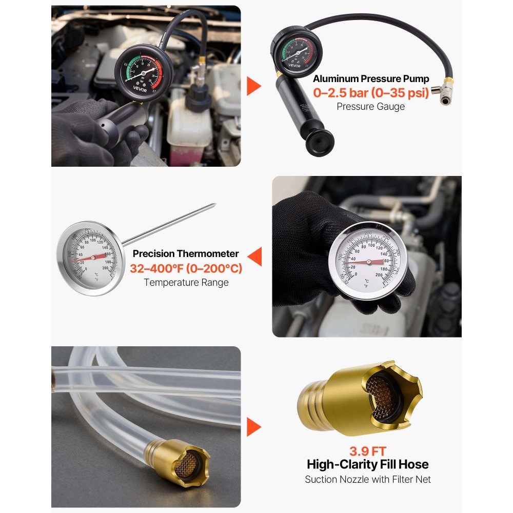 VEVOR Juego de Manómetros de Refrigerante, 4 Adaptadores, Ajuste Universal, Comprobador de Presión para Sistemas de Refrigeración de Automóviles, Bomba de Presión y Llenado de Aleación de Aluminio