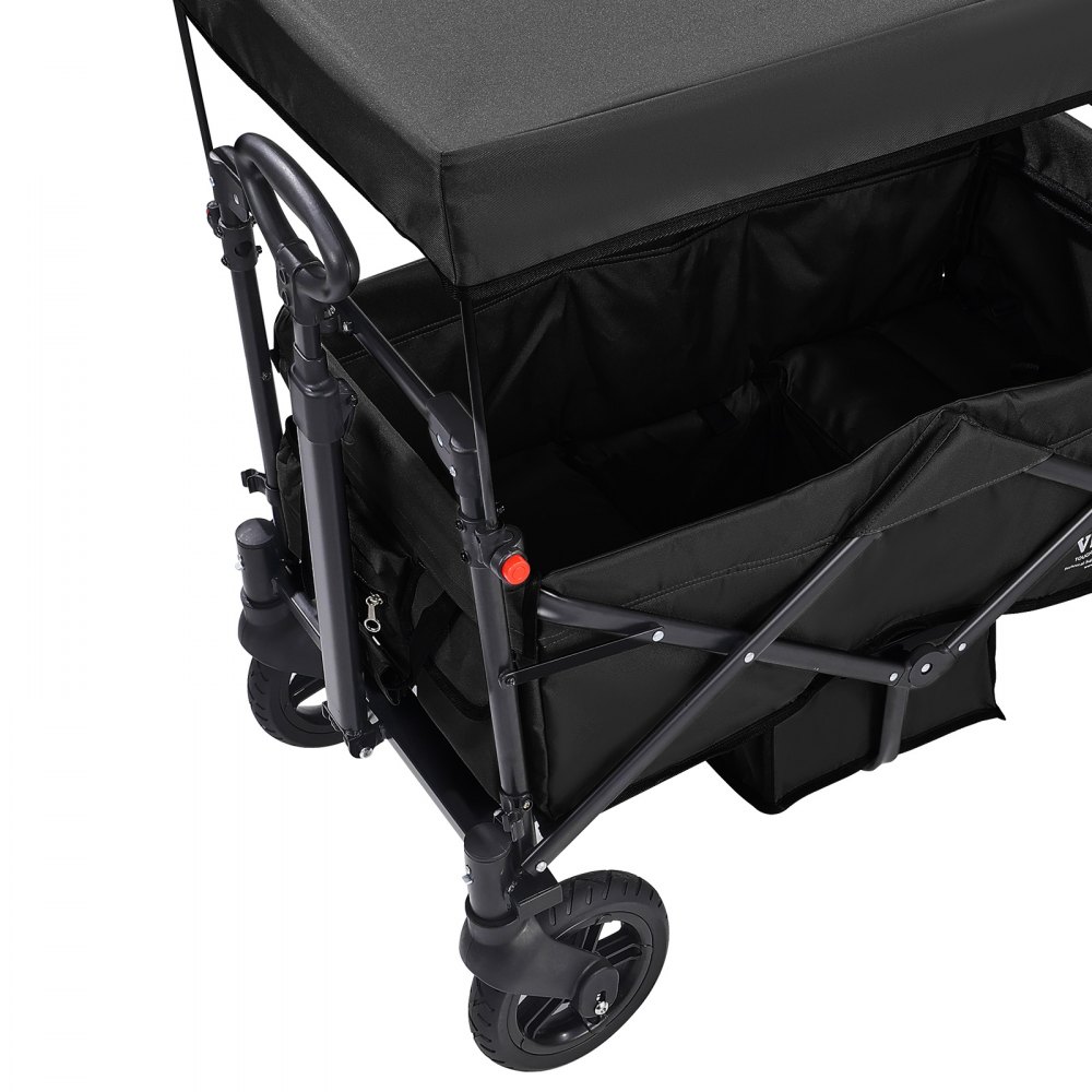 VEVOR Carro Plegable de 2 Asientos Carga de 25kg Cochecito con Asa Ajustable Cinturón de Seguridad Toldo Extraíble Rueda de Freno Carro de Transporte Multifunción para Camping, Playa, Negro
