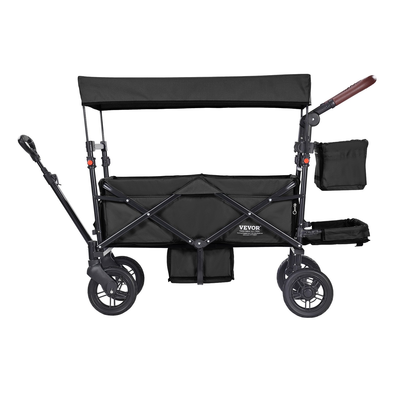 VEVOR Carro Plegable de 2 Asientos Carga de 25kg Cochecito con Asa Ajustable Cinturón de Seguridad Toldo Extraíble Rueda de Freno Carro de Transporte Multifunción para Camping, Playa, Negro