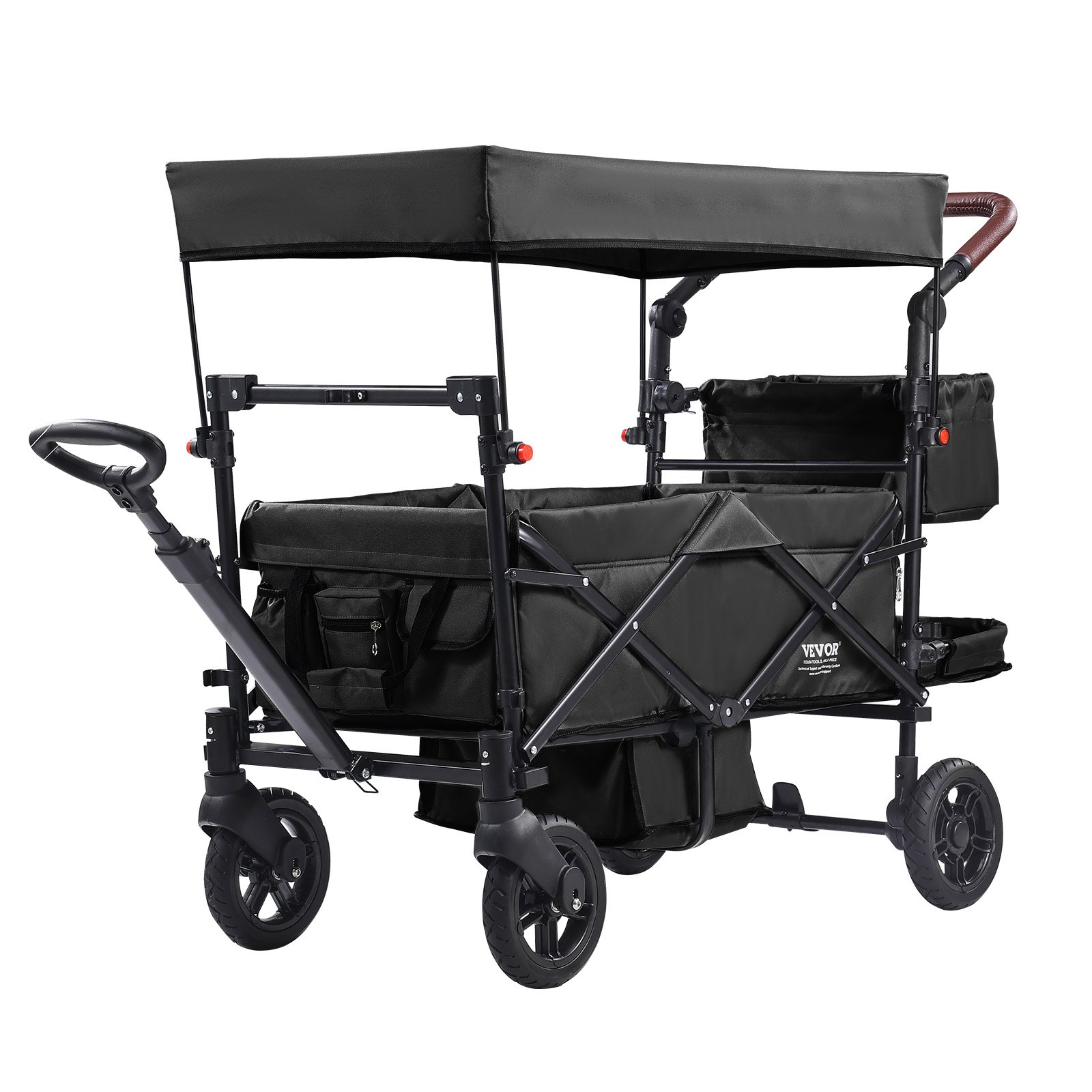 VEVOR Carro Plegable de 2 Asientos Carga de 25kg Cochecito con Asa Ajustable Cinturón de Seguridad Toldo Extraíble Rueda de Freno Carro de Transporte Multifunción para Camping, Playa, Negro