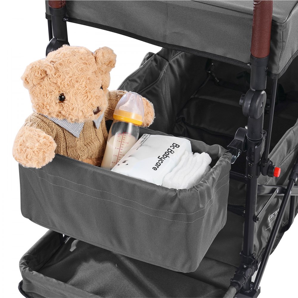 VEVOR Carro Plegable para 2 Niños Carga de 25 kg Cochecito con Asa Ajustable Cinturón de Seguridad Capota Extraíble Rueda de Freno Carrito de Transporte Multifunción para Acampar, Gris Oscuro