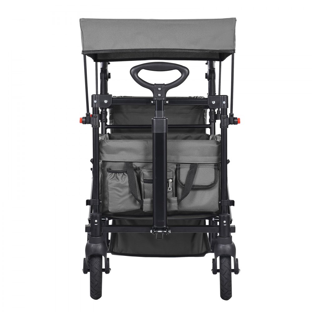 VEVOR Carro Plegable para 2 Niños Carga de 25 kg Cochecito con Asa Ajustable Cinturón de Seguridad Capota Extraíble Rueda de Freno Carrito de Transporte Multifunción para Acampar, Gris Oscuro