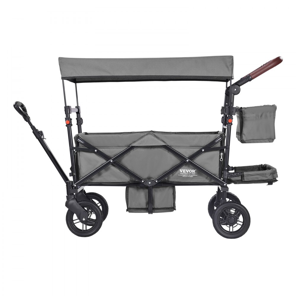 VEVOR Carro Plegable para 2 Niños Carga de 25 kg Cochecito con Asa Ajustable Cinturón de Seguridad Capota Extraíble Rueda de Freno Carrito de Transporte Multifunción para Acampar, Gris Oscuro
