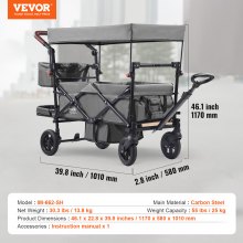 VEVOR Carro Plegable para 2 Niños Cochecito de Transporte 25 kg Gris Oscuro