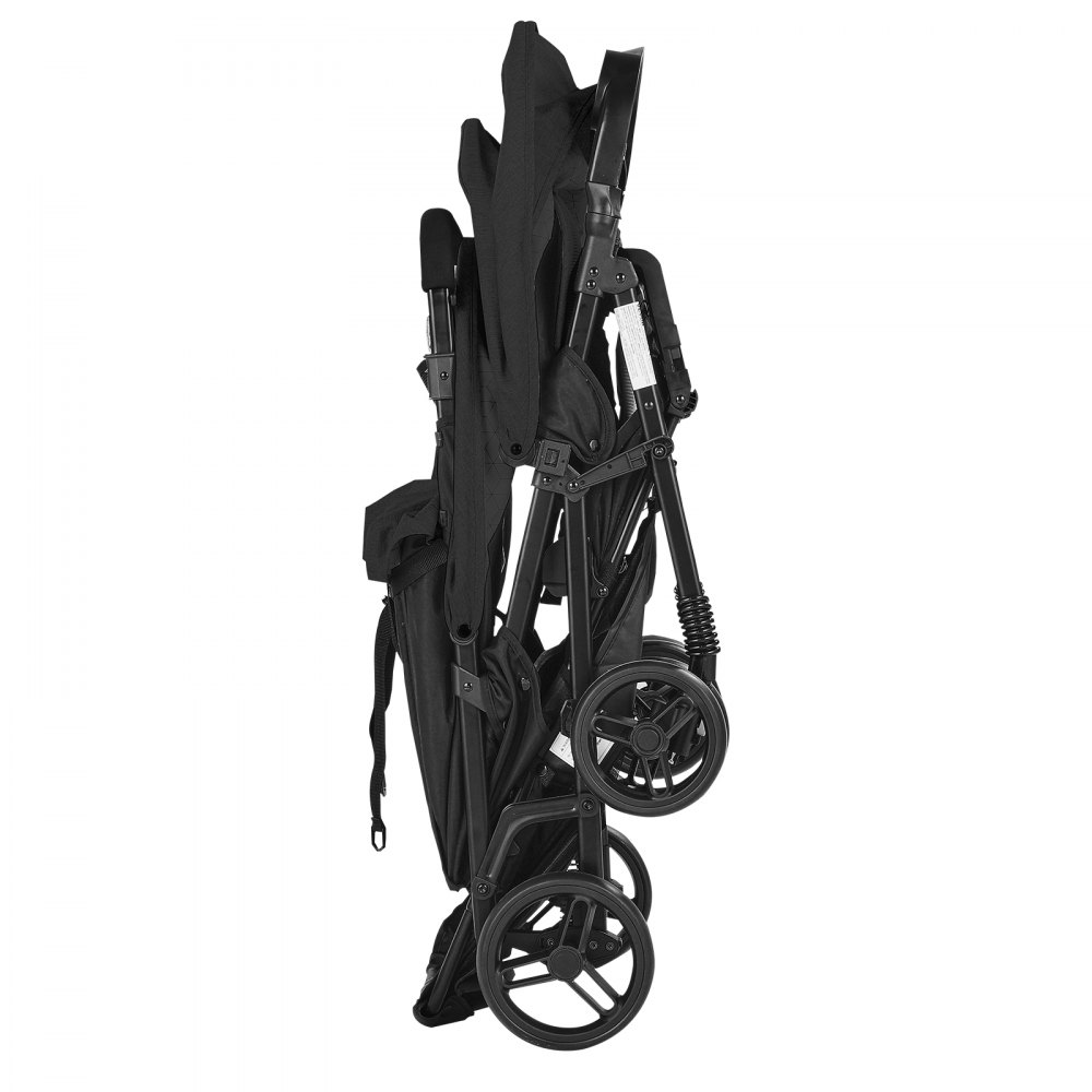VEVOR Cochecito Doble Ligero y Plegable con Asiento Tándem Respaldo Reposapiés Ajustable Cinturón de Seguridad Envolvente Cesta de Almacenamiento para Recién Nacidos y Niños Pequeños, Negro