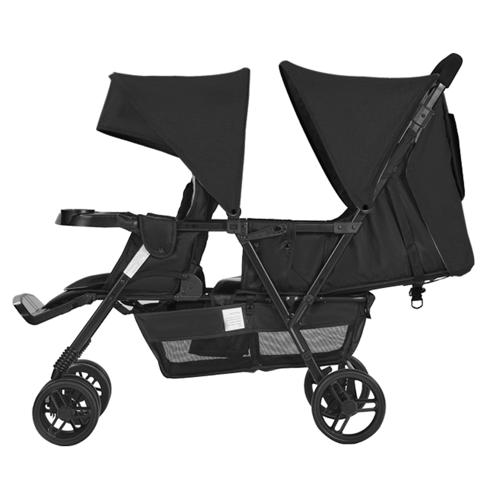 VEVOR Cochecito Doble Ligero y Plegable con Asiento Tándem Respaldo Reposapiés Ajustable Cinturón de Seguridad Envolvente Cesta de Almacenamiento para Recién Nacidos y Niños Pequeños, Negro