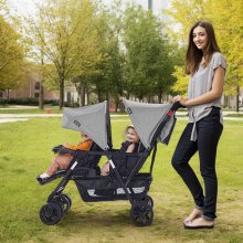 VEVOR Cochecito Doble Plegable Ligero Asiento Tándem para Niños Pequeños, Gris