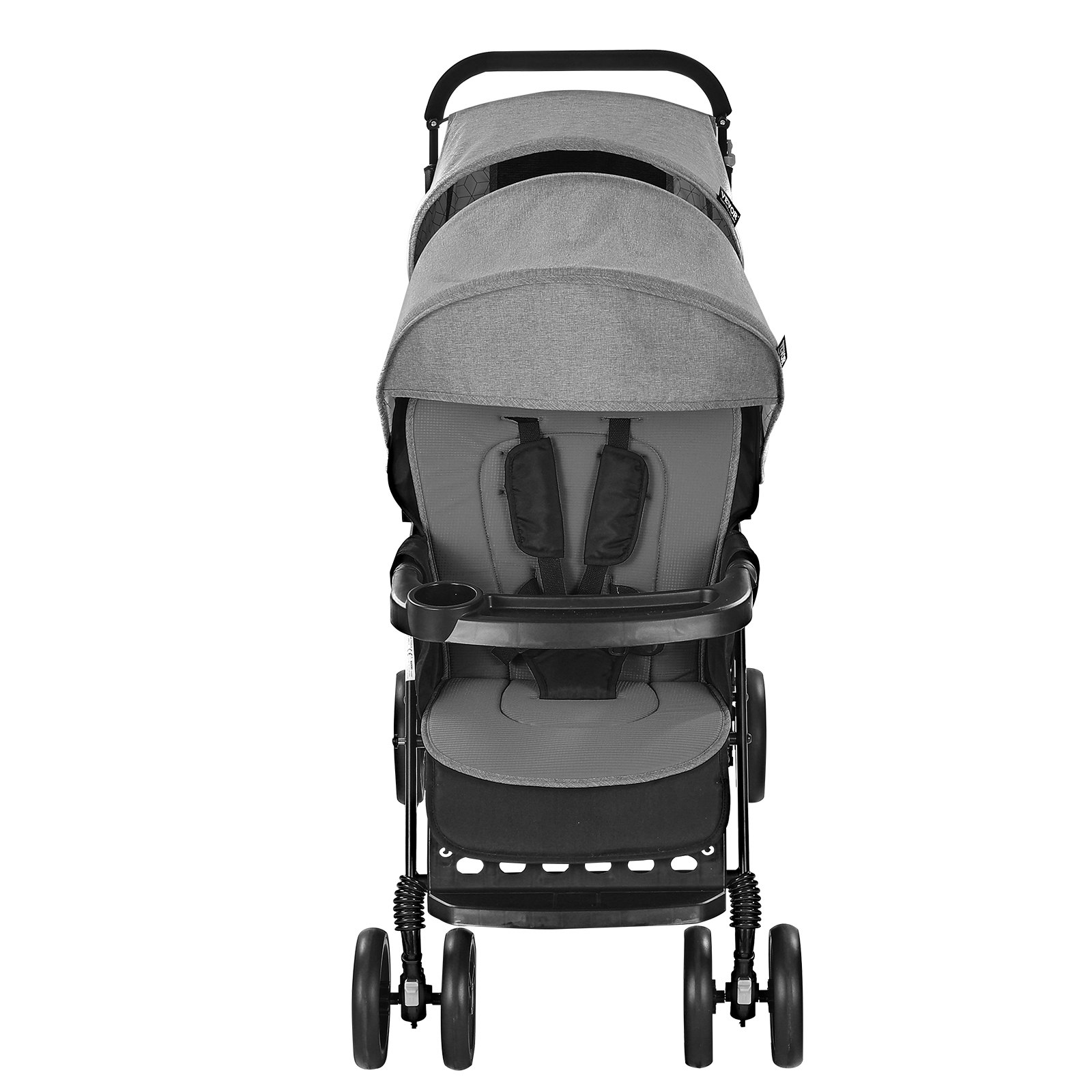 VEVOR Cochecito Doble Ligero y Plegable con Asiento Tándem Respaldo Reposapiés Ajustable Cinturón de Seguridad Envolvente Cesta de Almacenamiento para Recién Nacidos y Niños Pequeños, Gris Oscuro