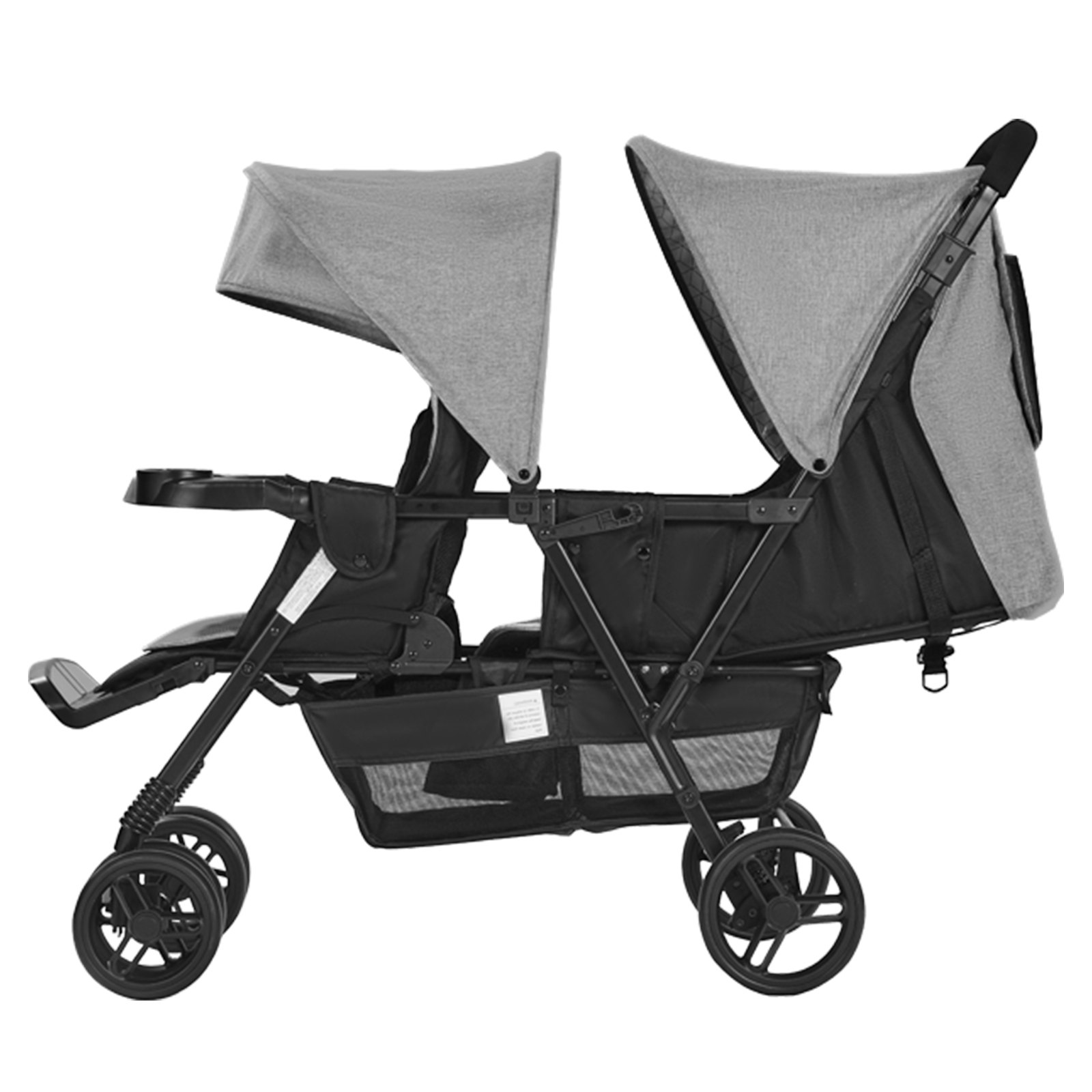 VEVOR Cochecito Doble Ligero y Plegable con Asiento Tándem Respaldo Reposapiés Ajustable Cinturón de Seguridad Envolvente Cesta de Almacenamiento para Recién Nacidos y Niños Pequeños, Gris Oscuro