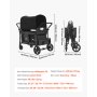 VEVOR Stroller for 4 Children, Push-Pull Travel Buggy with Adjustable Handle, Safety Belt and Removable Canopy, 4-Seater Wagon for Camping, Dark Gray and Black (150 kg Load Capacity)