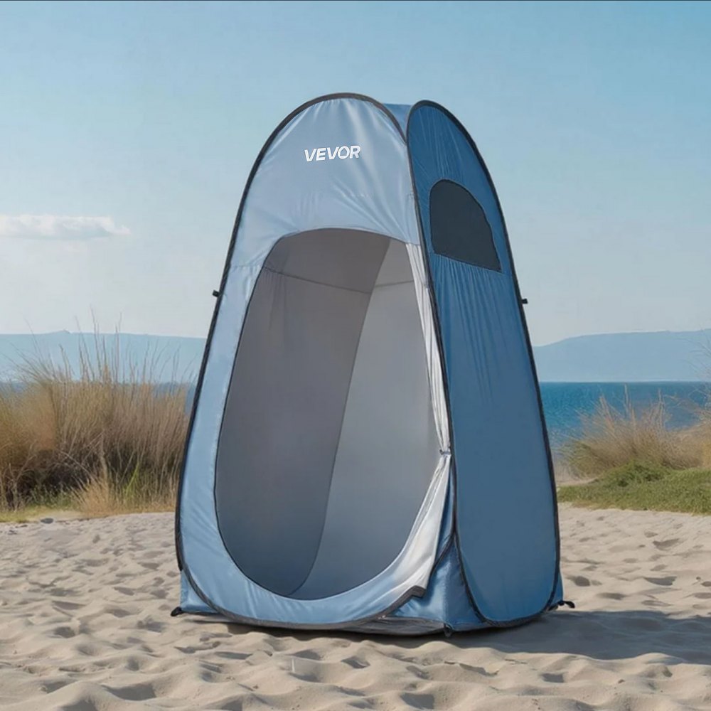 VEVOR Tienda de Privacidad Plegable con Instalación Instantánea y Cambiador, Incluye Piquetas, Cuerdas y Bolsa de Transporte, de Poliéster 190T, para Camping, Playa y Pesca, Azul, 119 x 119 x 210 cm