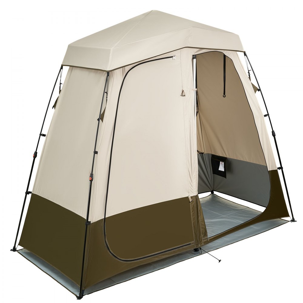 VEVOR Tienda de Campaña con Ducha y Baño, con Mampara de Privacidad y Cambiador, con Piquetas, Cuerdas, Bolsa de Transporte y Barra Transversal, para Camping, Playa, Caqui, 2500 x 1220 x 2180 mm