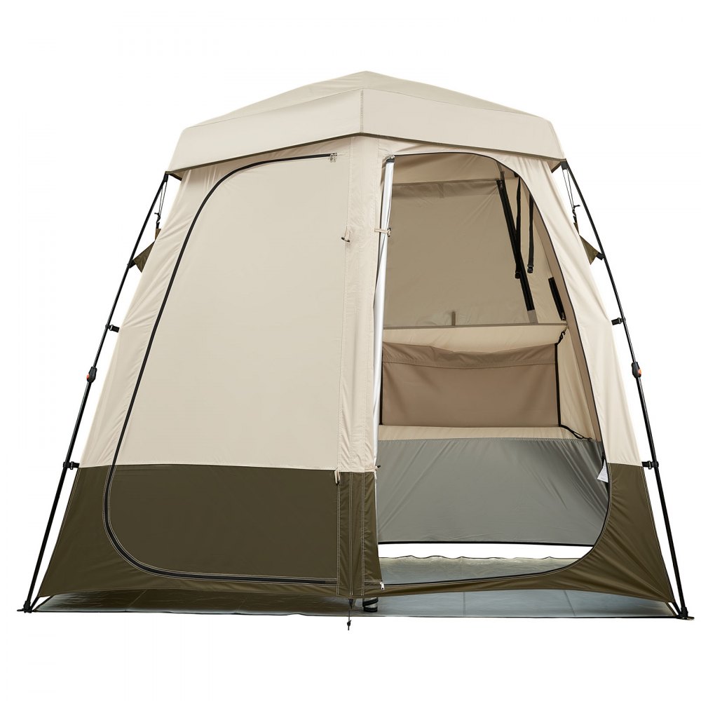 VEVOR Tienda de Campaña con Ducha y Baño, con Mampara de Privacidad y Cambiador, con Piquetas, Cuerdas, Bolsa de Transporte y Barra Transversal, para Camping, Playa, Caqui, 2500 x 1220 x 2180 mm