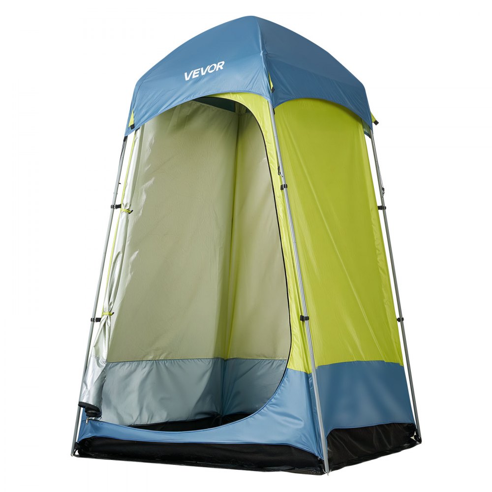 VEVOR Tienda de Campaña de 1 Habitación, con Ducha y Baño, Piquetas, Cuerdas, Bolsa de Transporte y Poste de Acero, Tela Oxford 200D, para Camping, Playa y Pesca, Verde, 1397 x 1397 x 2184 mm