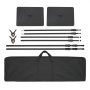 Kit de tuberías y cortinas VEVOR con barras ajustables, placas base, abrazaderas y estuche de transporte en color negro.