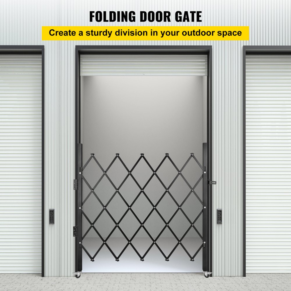 VEVOR Single Folding Security Gate, 48\" H x 37\" W Folding Door Gate, Steel Accordion Security Gate, Flexible Expanding Security Gate, 360° Rolling Barricade Gate, Scissor Gate or Door with Padlock