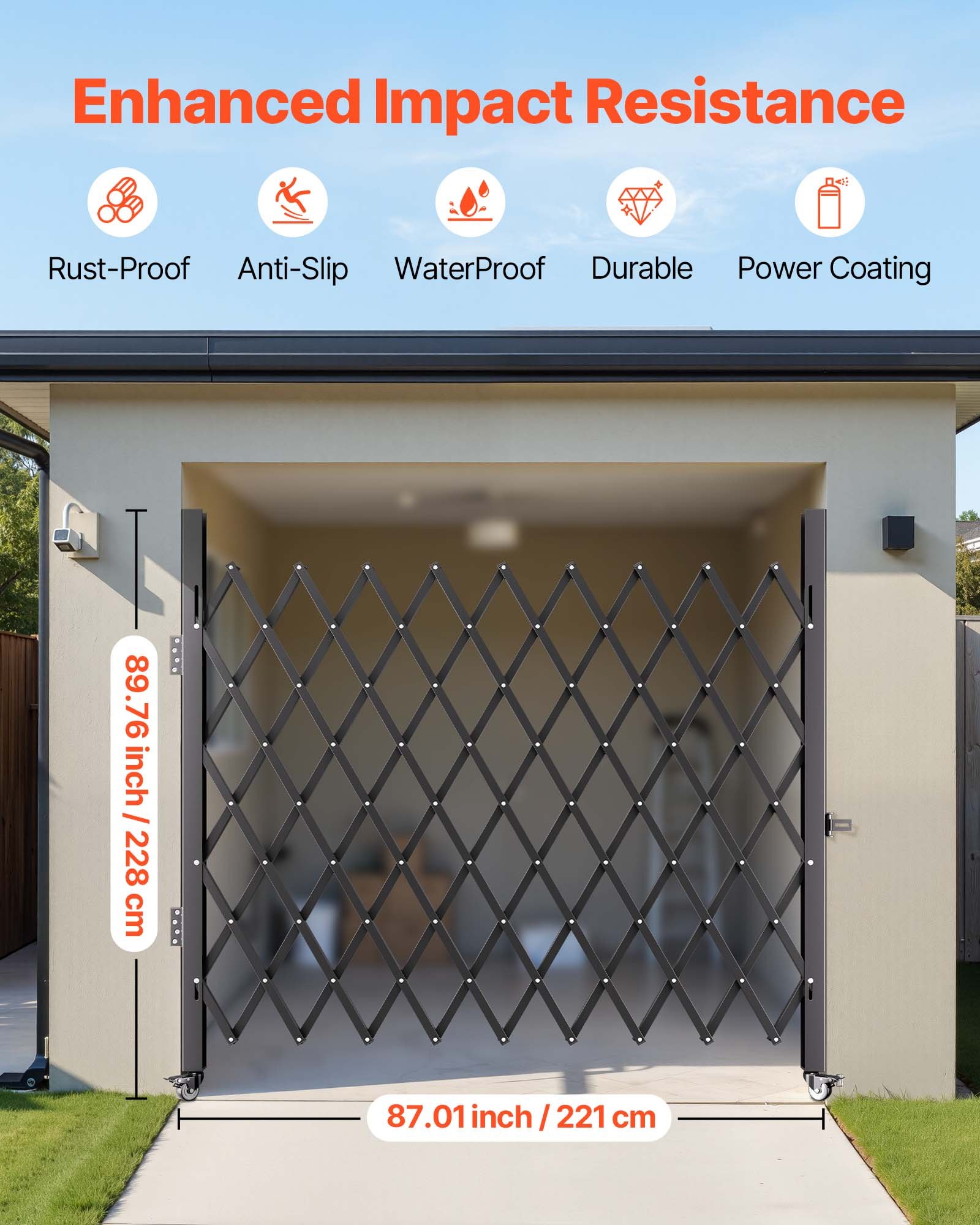 VEVOR Single Folding Security Gate, Accordion Steel Security Gate, Flexibly Expandable Security Gate, 360° Rolling Barricade Gate, Scissor Gate/Door with Padlock