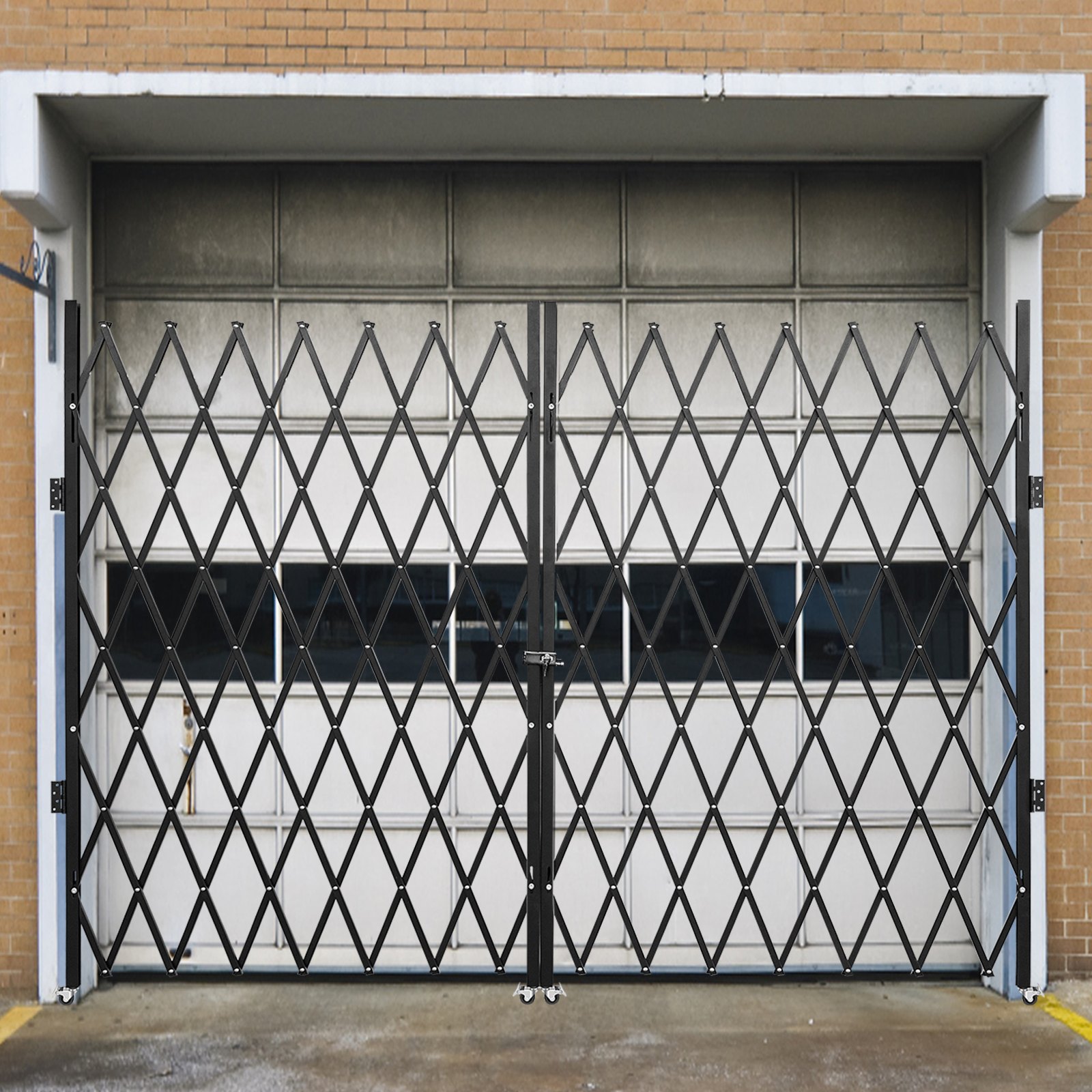 VEVOR Double Security Folding Gate, Retractable Scissor Gate 0.5-12 ft, Portable Scissor Gate with 360° Rollers, Foldable, Outdoor Use, Basement Door, Garage, Shop Window, Fence, Black, Double Folding Door