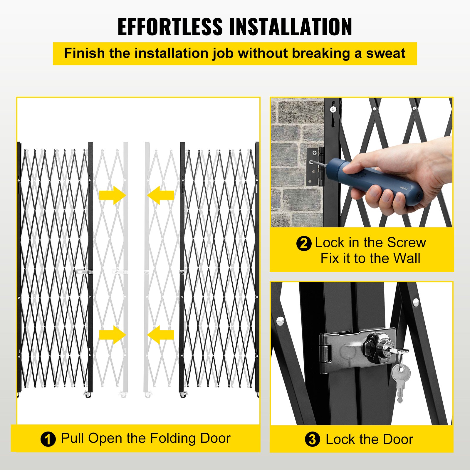 VEVOR Puerta de Seguridad Ampliable Puerta Doble Plegable 3,82 m x 2,16 m Valla de Escalera de Acero, balanceo de 360° Puerta de Tijera o Puerta con Candado para el sótano del hogar
