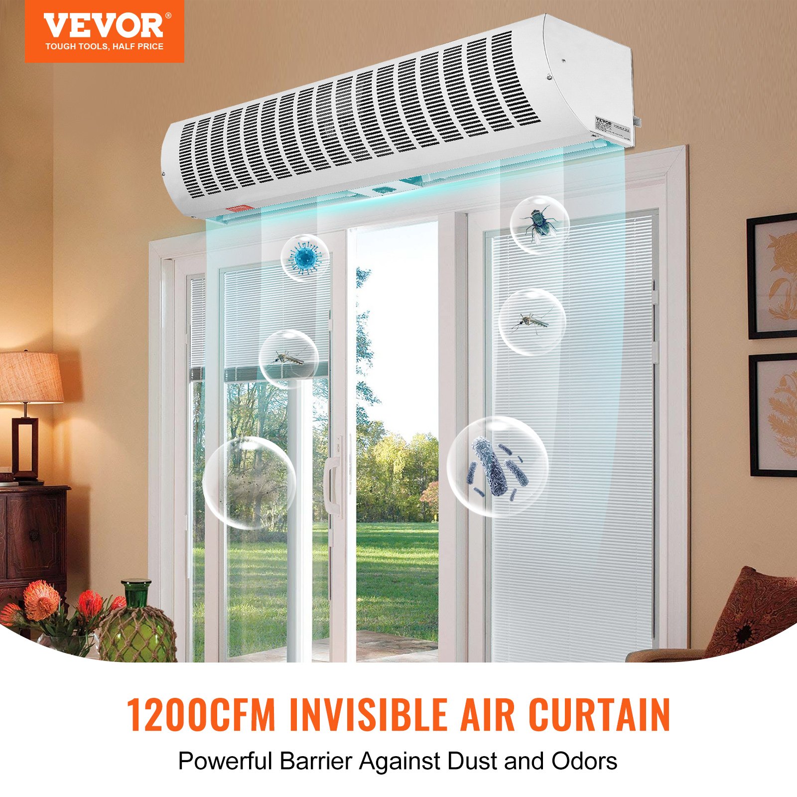 VEVOR Cortina de aire interior comercial de 3 pies, 2 velocidades, 2038 m³/h, cortinas de aire para puertas ventilador interior sobre puerta con interruptor de límite resistente, sin calefacción