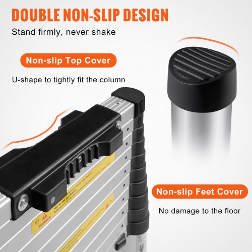 VEVOR Escalera Telescópica de Aluminio Altura de 320cm Escalera de Extensión Plegable Portátil Capacidad de 170kg con Pies Antideslizantes 1 Botón de Retracción para Reparaciones de Hogar Autocaravana