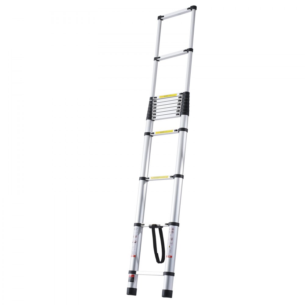 VEVOR Escalera Telescópica, Escalera Extensible Ligera de Aluminio Plegable Retráctil con Múltiples Botones, Capacidad de 170 kg con Pies Antideslizantes, para el Hogar, RV, Loft, 475 x 90 x 937 mm