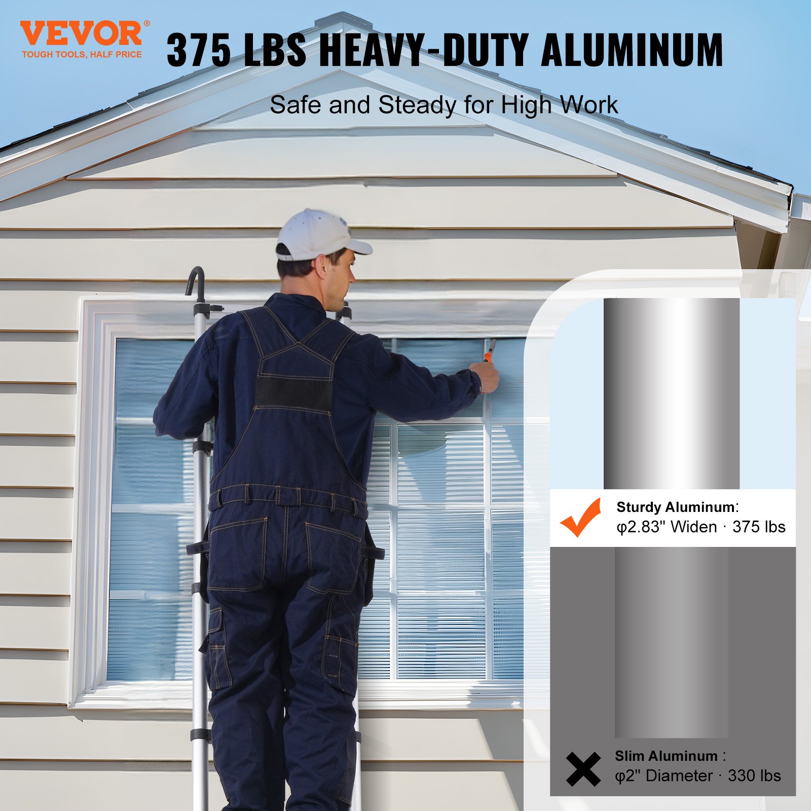 VEVOR Escalera Telescópica, Escalera Extensible Ligera de Aluminio Plegable Retráctil con Múltiples Botones, Capacidad de 170 kg con Pies Antideslizantes, para el Hogar, RV, Loft, 475 x 90 x 937 mm