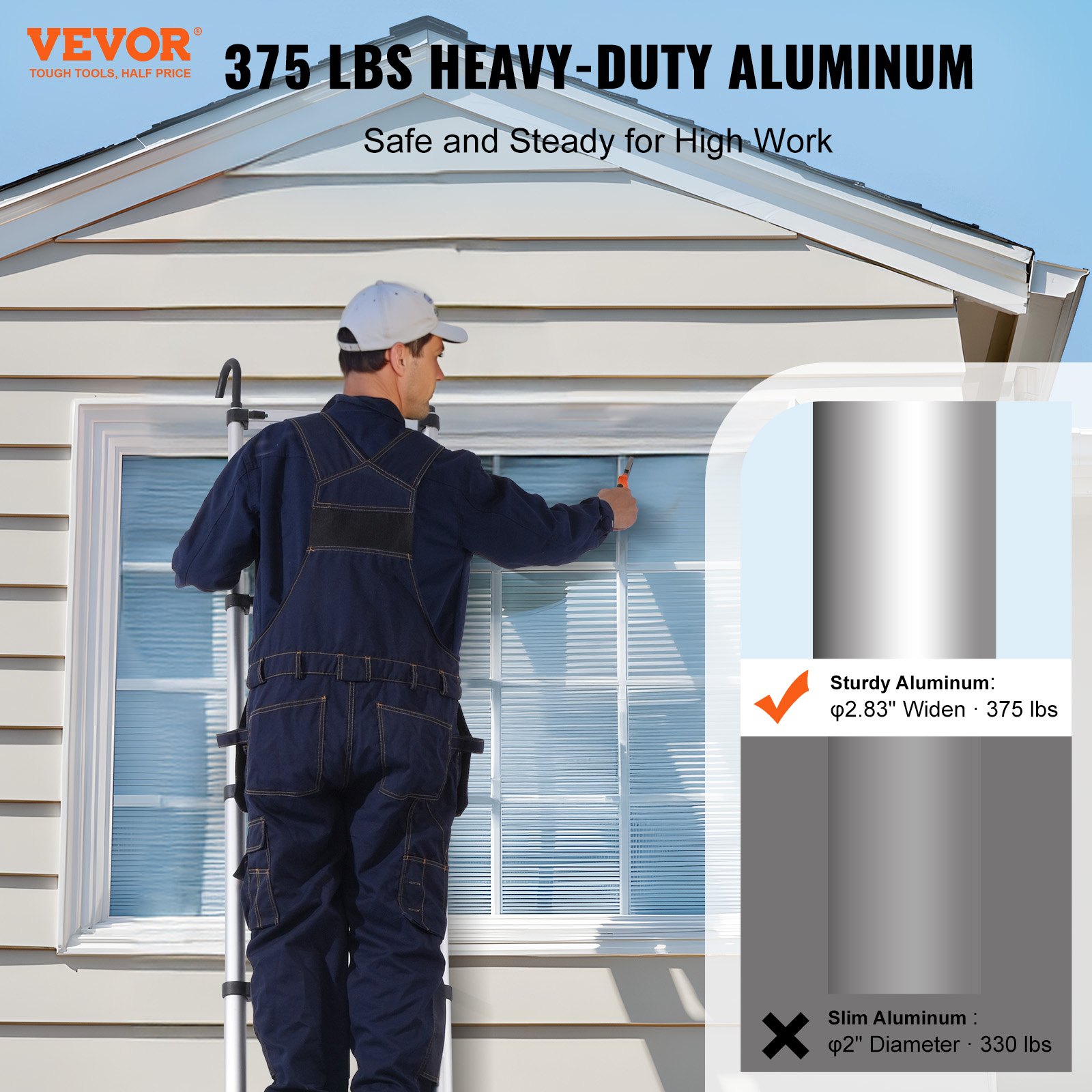 VEVOR Escalera Telescópica, Escalera Extensible Ligera de Aluminio Plegable Retráctil con Múltiples Botones, Capacidad de 170 kg con Pies Antideslizantes, para el Hogar, RV, Loft, 490 x 96 x 1010 mm