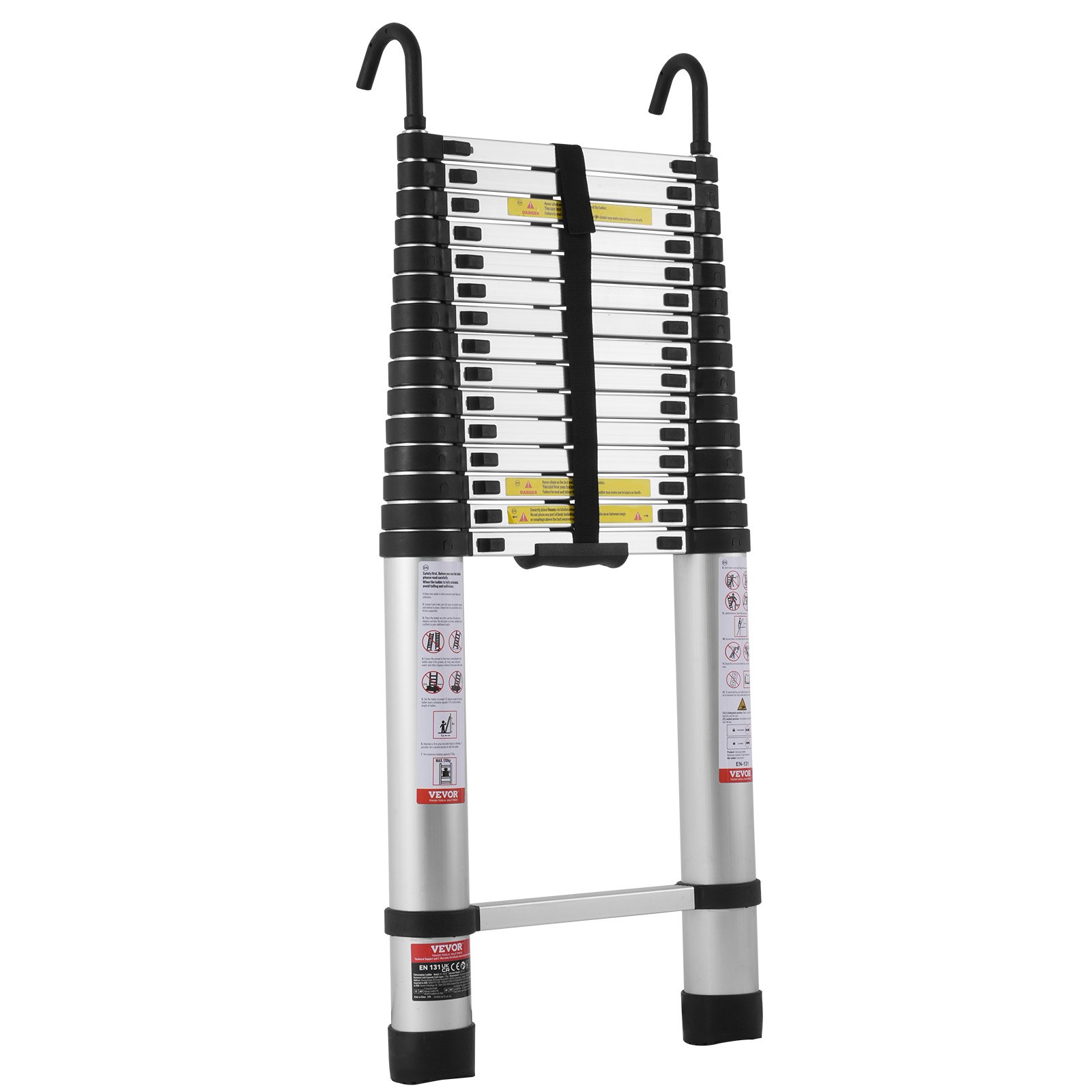 VEVOR Escalera Telescópica, Escalera Extensible Ligera de Aluminio Plegable Retráctil con Múltiples Botones, Capacidad de 170 kg con Pies Antideslizantes, para el Hogar, RV, Loft, 490 x 96 x 1010 mm