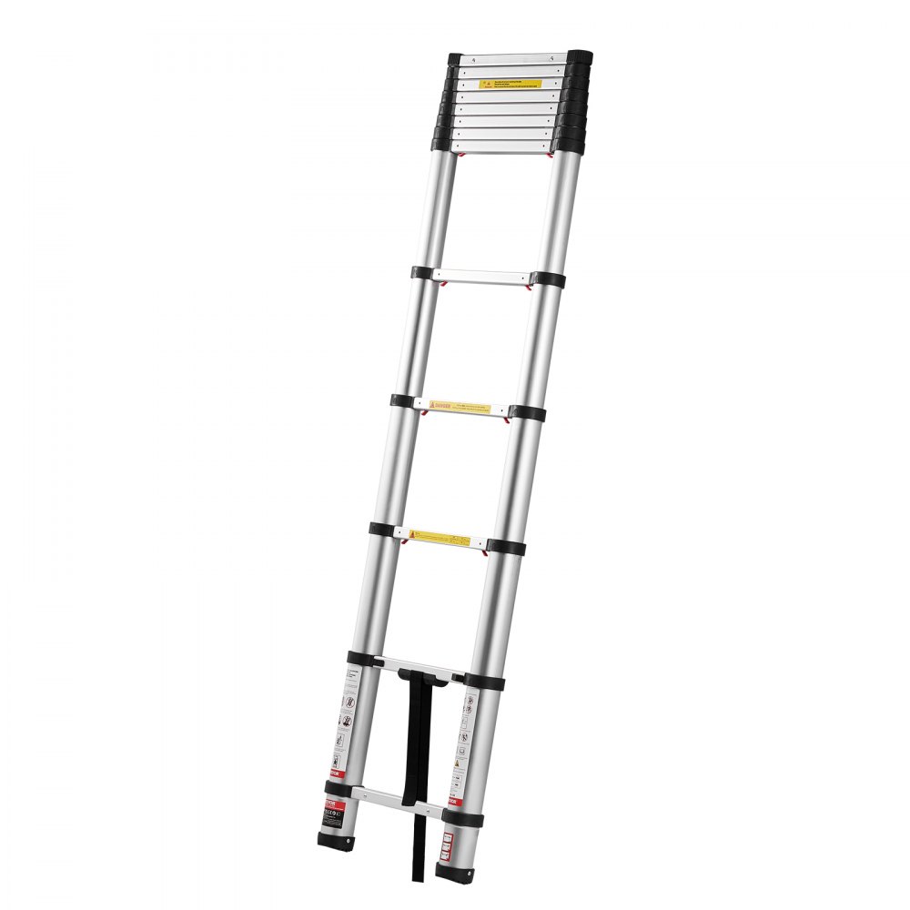 VEVOR Escalera Telescópica de Aluminio 374 cm, Escalera de Extensión Plegable con Sistema de Retracción de Un Solo Toque, Soporta hasta 150 kg, con Pies Antideslizantes, para Hogar, Ático, Jardinería