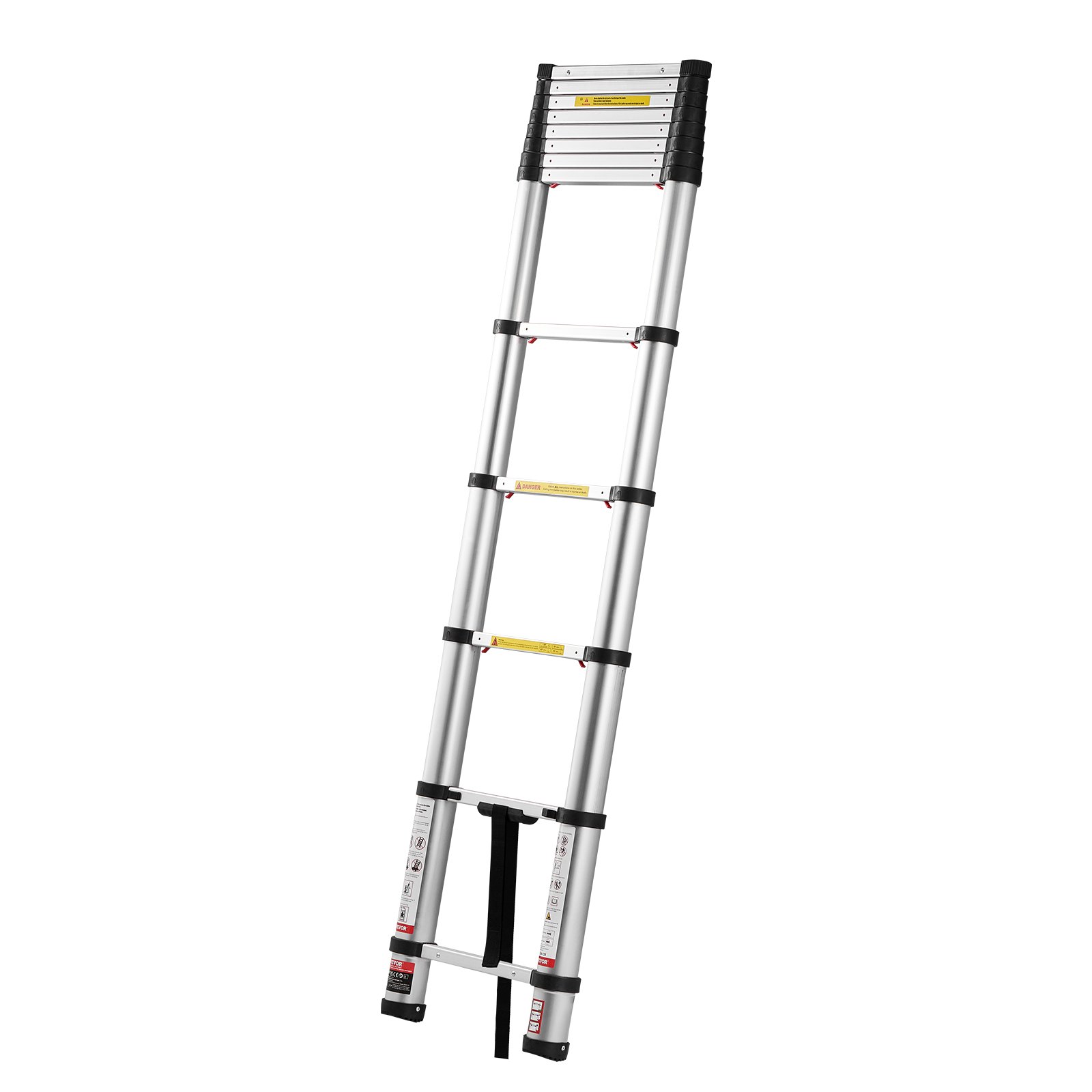 VEVOR Escalera Telescópica de Aluminio 374 cm, Escalera de Extensión Plegable con Sistema de Retracción de Un Solo Toque, Soporta hasta 150 kg, con Pies Antideslizantes, para Hogar, Ático, Jardinería