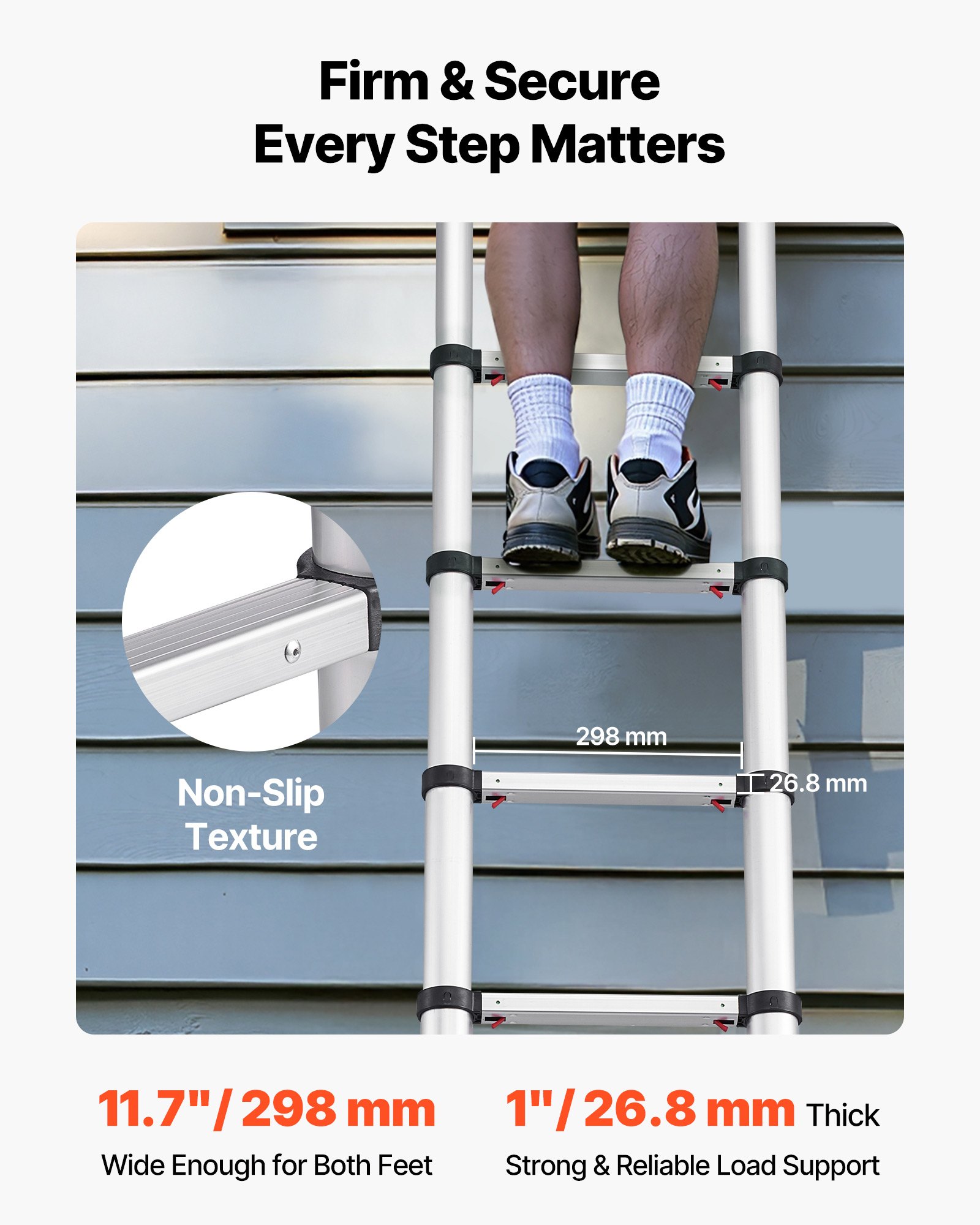 VEVOR Escalera Telescópica de Aluminio 374 cm, Escalera de Extensión Plegable con Sistema de Retracción de Un Solo Toque, Soporta hasta 150 kg, con Pies Antideslizantes, para Hogar, Ático, Jardinería