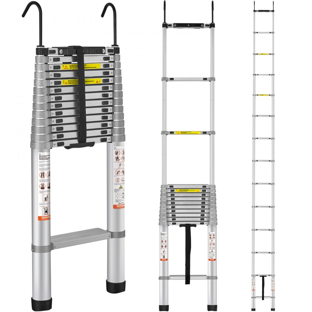 VEVOR VEVOR Escalera Telescópica de Aluminio Carga de 190 kg Escalera de  Extensión Portátil Alcance de 5,5 m Antideslizantes Escalera Compacta  Multiusos Retracción con Un Botón para Reparaciones Domésticas