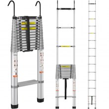VEVOR Escalera Telescópica de Aluminio Carga de 190 kg Escalera de Extensión Portátil Alcance de 5,5 m Antideslizantes Escalera Compacta Multiusos Retracción con Un Botón para Reparaciones Domésticas