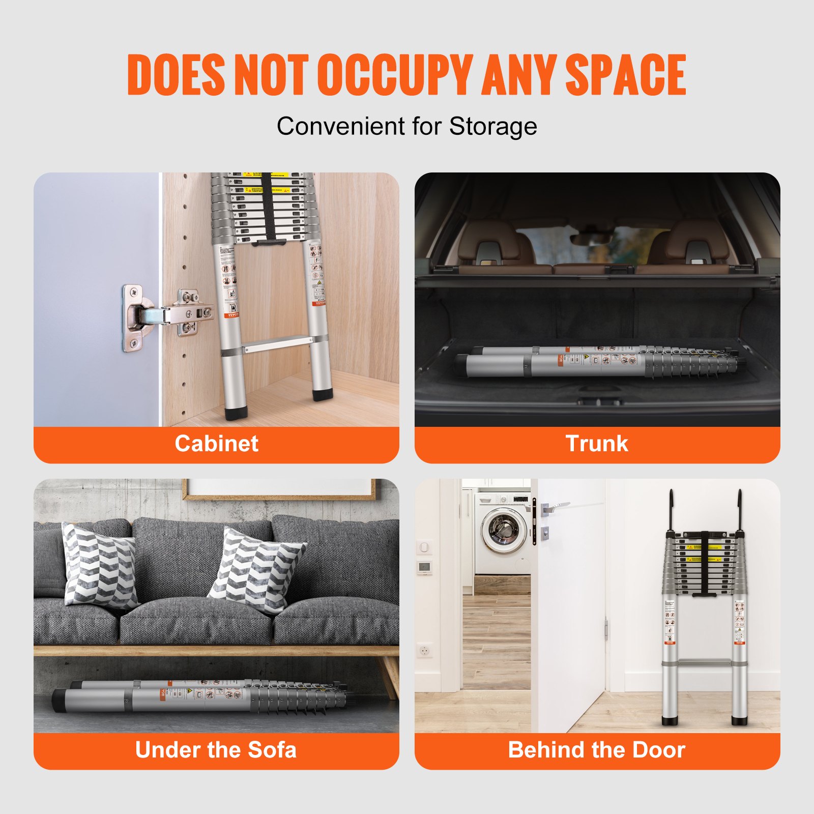 VEVOR 4.59m Telescopic Ladder, Non-Slip Folding Ladder, 90x48x8cm Step Ladder with Locking System, Multi-Purpose Ladder, Aluminum Alloy, 190kg Load Capacity, Ideal for Home Repairs, Decoration, and Wall Painting