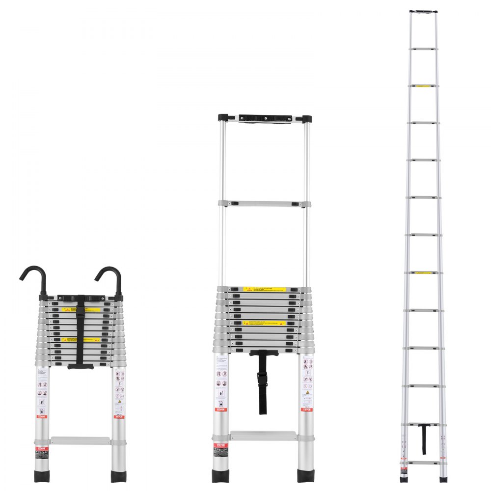 VEVOR Escalera Telescópica Extensible Capacidad de 190 kg 5036 x 470 x 96 mm