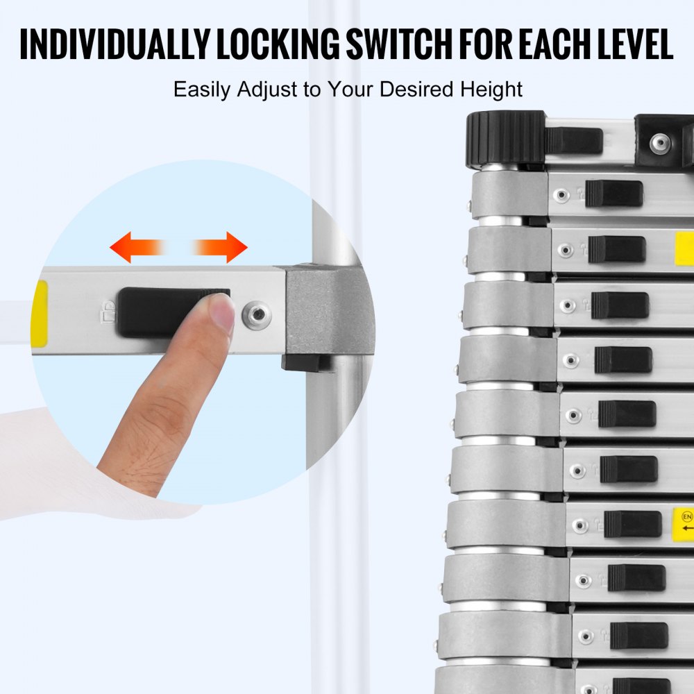 VEVOR Telescopic Ladder, 5 m, Lightweight Aluminum Extension Ladder, Folding Ladder with Multi-Retraction Mechanism, 190 kg Load Capacity, with Non-Slip Rungs, Portable Compact Ladder for Home, RV, Attic