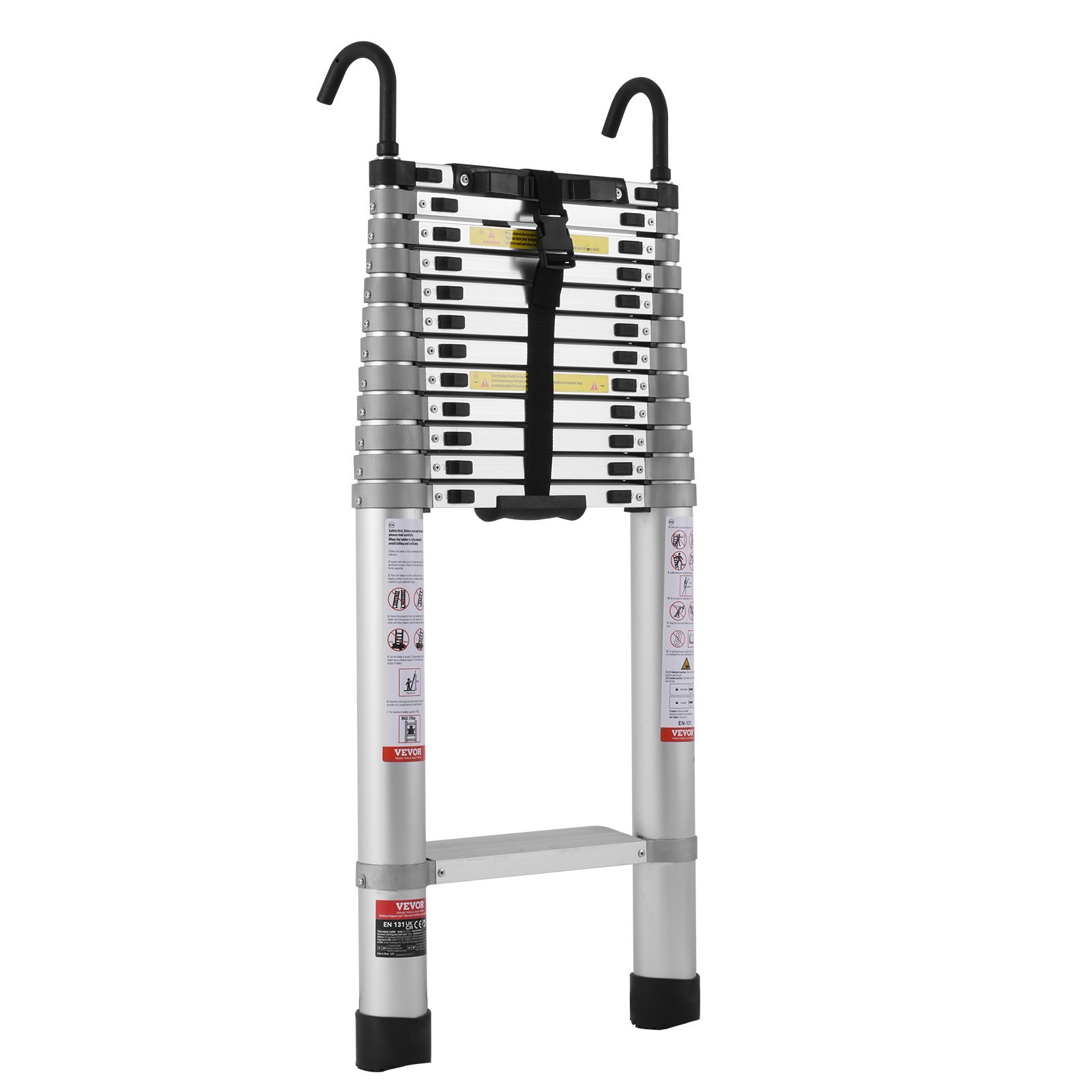 VEVOR Telescopic Ladder, 5 m, Lightweight Aluminum Extension Ladder, Folding Ladder with Multi-Retraction Mechanism, 190 kg Load Capacity, with Non-Slip Rungs, Portable Compact Ladder for Home, RV, Attic