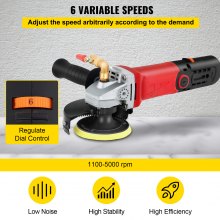 VEVOR Pulidora de Hormigón Aluminio 860W Pulidora Electrónica de Piedra Húmeda de 4″ y 5″ 5000 RPM 6 Engranajes de Cambio Ajustables Pulidora de Piedra Húmeda 3 Orificios de Inyección de Agua 3,9 kg