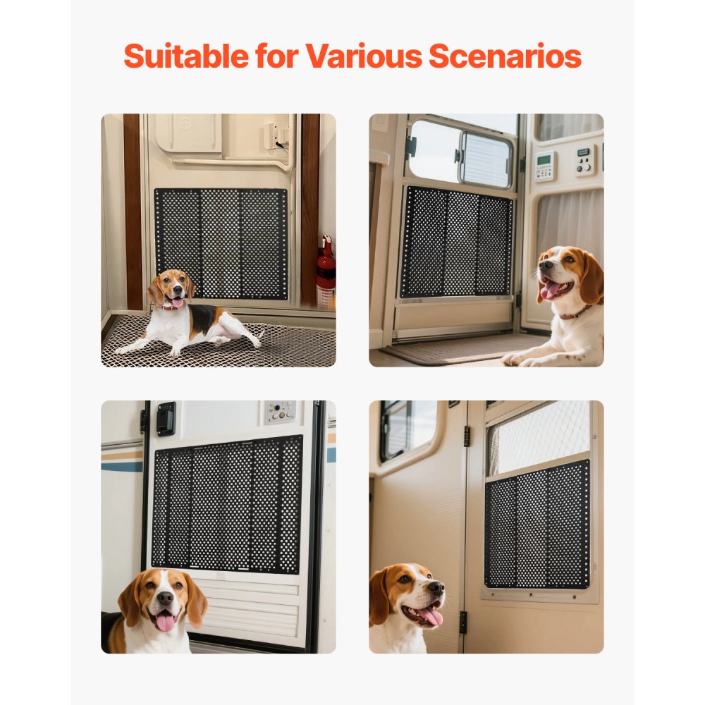 VEVOR Protector de Puerta para Caravana, Rejilla Ajustable de 558,8-800 mm, Orificios de Panal Transpirables Reforzados, Protector de Entrada para Caravana de Hierro para Proteger Mascotas, Negro