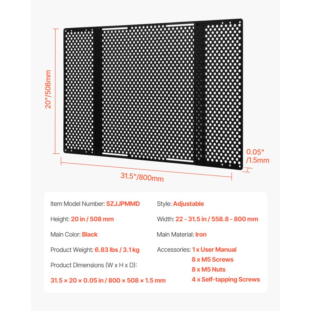 VEVOR Protector de Puerta para Caravana, Rejilla Ajustable de 558,8-800 mm, Orificios de Panal Transpirables Reforzados, Protector de Entrada para Caravana de Hierro para Proteger Mascotas, Negro