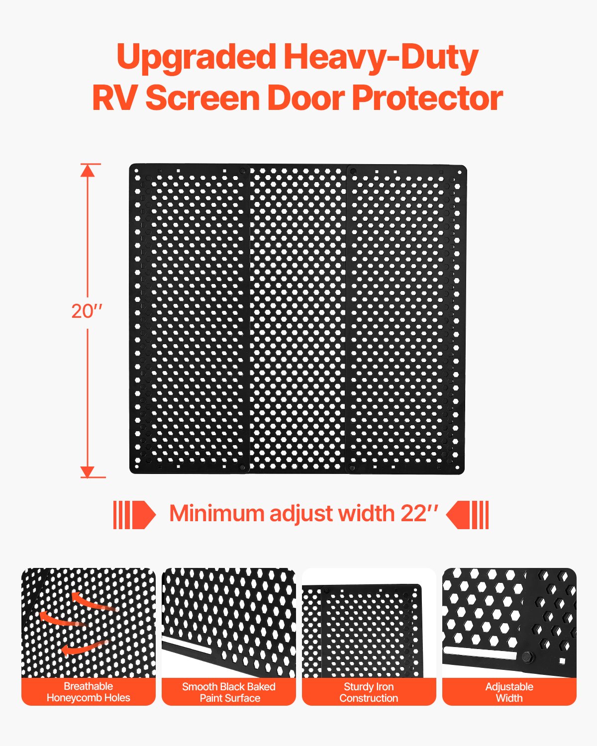 VEVOR Protector de Puerta para Caravana, Rejilla Ajustable de 558,8-800 mm, Orificios de Panal Transpirables Reforzados, Protector de Entrada para Caravana de Hierro para Proteger Mascotas, Negro