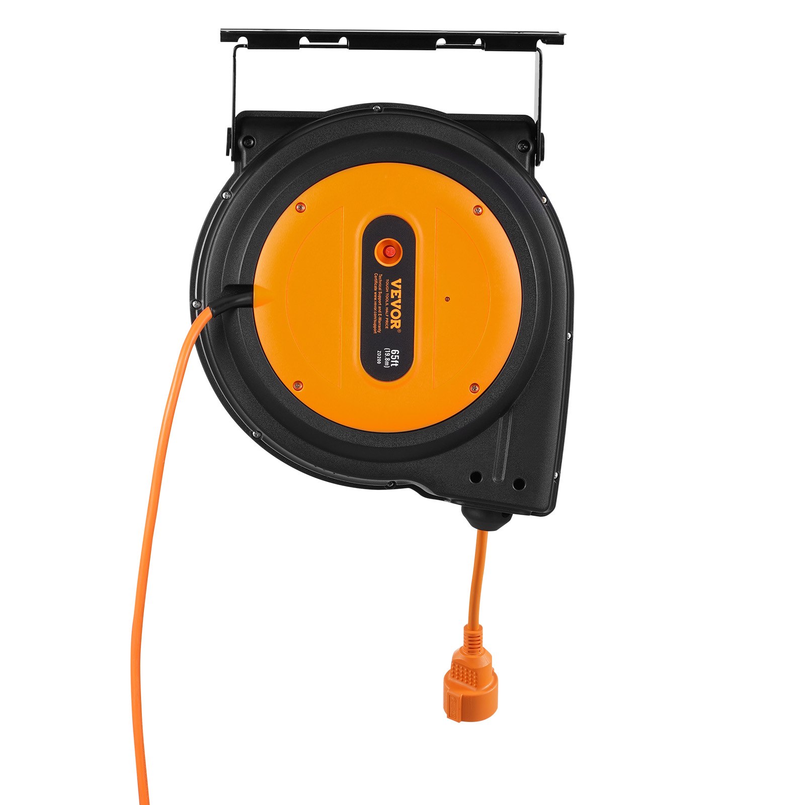 VEVOR Retractable Extension Cord Reel, 19 m, 1600 W Heavy-Duty Retractable Power Cord with 1 m Lead, Overheating Protection, PP Sheath, 180° Swivel Bracket for Ceiling or Wall Mounting