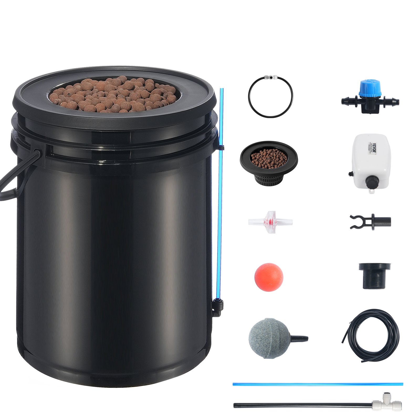 VEVOR DWC Sistema de cultivo hidropónico, kit de goteo superior, cultivo en agua profunda de 20 litros, 1 cubo, bomba de aire, piedras de aire, dispositivo de nivel de agua, para verduras, flores