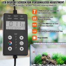 VEVOR Luz de Acuario con Monitor LCD, Luz de Tanque de Peces de Espectro Completo de 22 W, Brillo Ajustable y Temporizador, Soportes Extensibles de Carcasa de Aleación de Aluminio 600 x 95 x 35 mm
