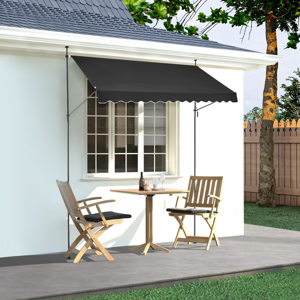 VEVOR Clamp Awning 350 x 120 cm, Balcony Awning with Hand Crank, Sun Awning, Patio Cover Sunsetter Deck, Height Adjustable from 218 to 309 cm, Awning for Terrace/Balcony/Garden, Black