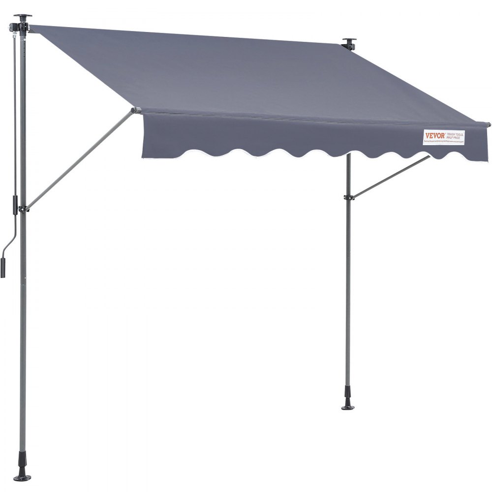 Toldo retráctil VEVOR con tela gris y estructura de metal resistente, cuenta con manivela para un fácil ajuste.