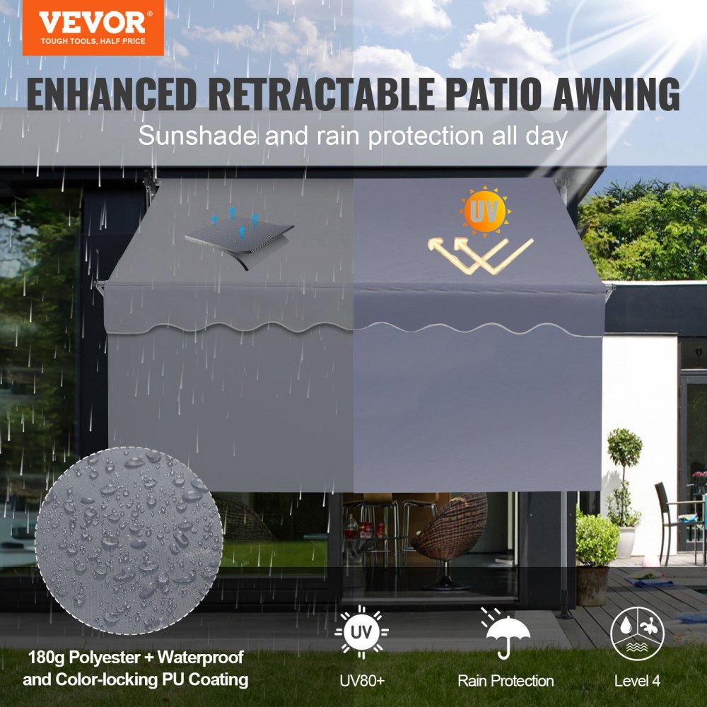 VEVOR Toldo Retráctil de 3 x 1,2 m, Toldo Manual para Terraza Altura Ajustable, Resistente al Viento y a los Rayos UV, con Cortina Parasol de 1 m y Manivela para Terraza, Patio Trasero, Jardín, Balcón